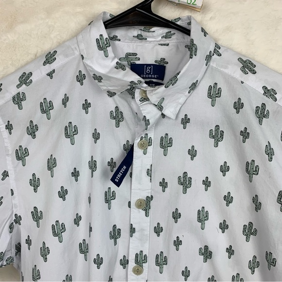 George Men's Slim Fit Cactus Print Button Down Shirt Size XS (30-32) NWT - Picture 2 of 11